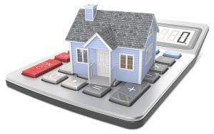 Blue house with gray roof and white door resting on a calculator, illustrating mortgage modifications and short sales. Blue house with gray roof and white door resting on a calculator, illustrating mortgage modifications and short sales