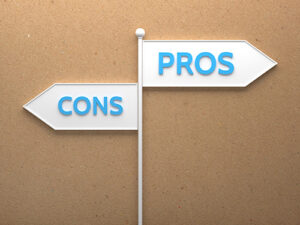 Small flags with pros and cons written on each.