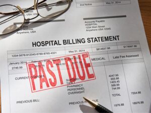 Medical bill with "PAST DUE" stamped on it in red ink.
